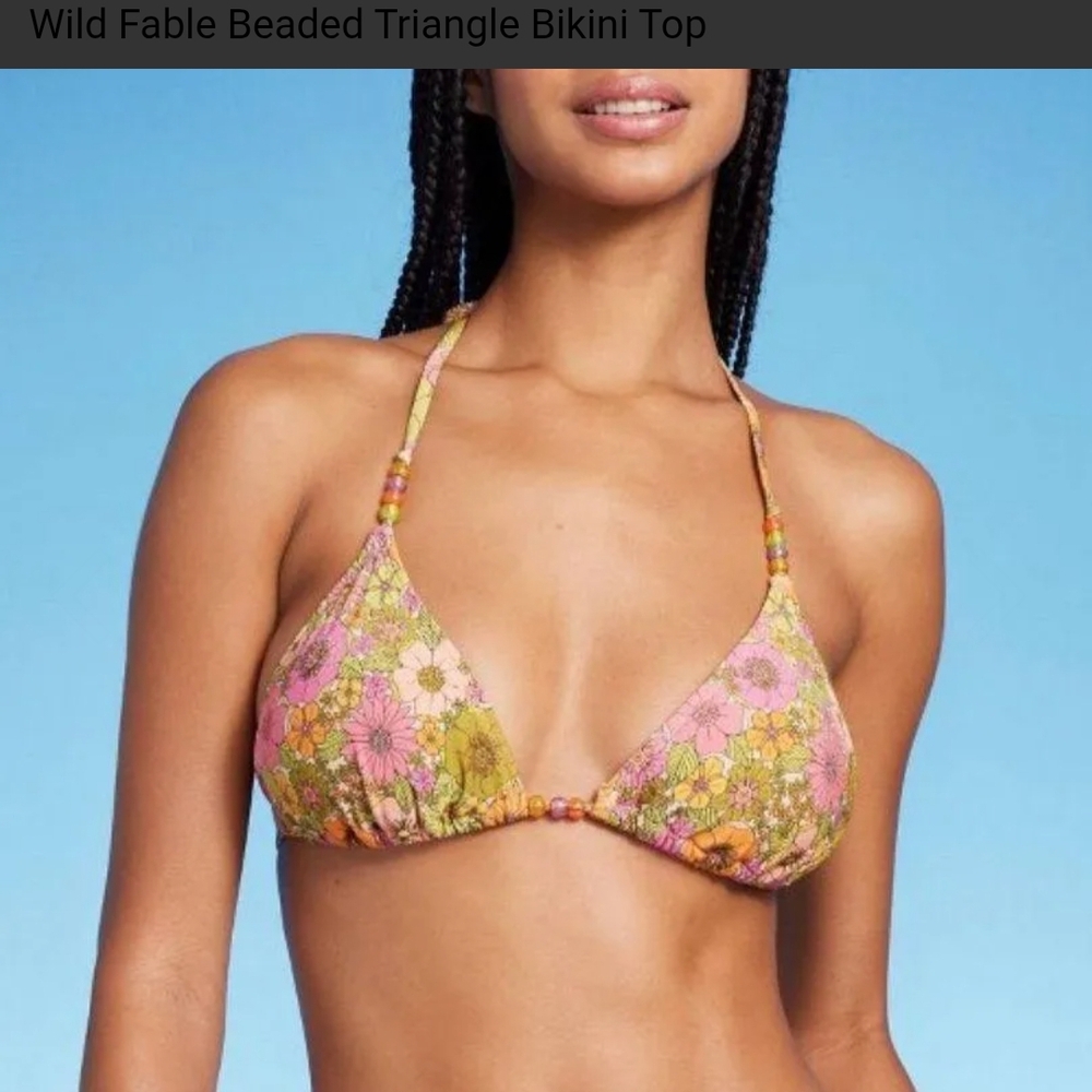 Wild Fable Floral Beaded Bikini Top in Pink and Green